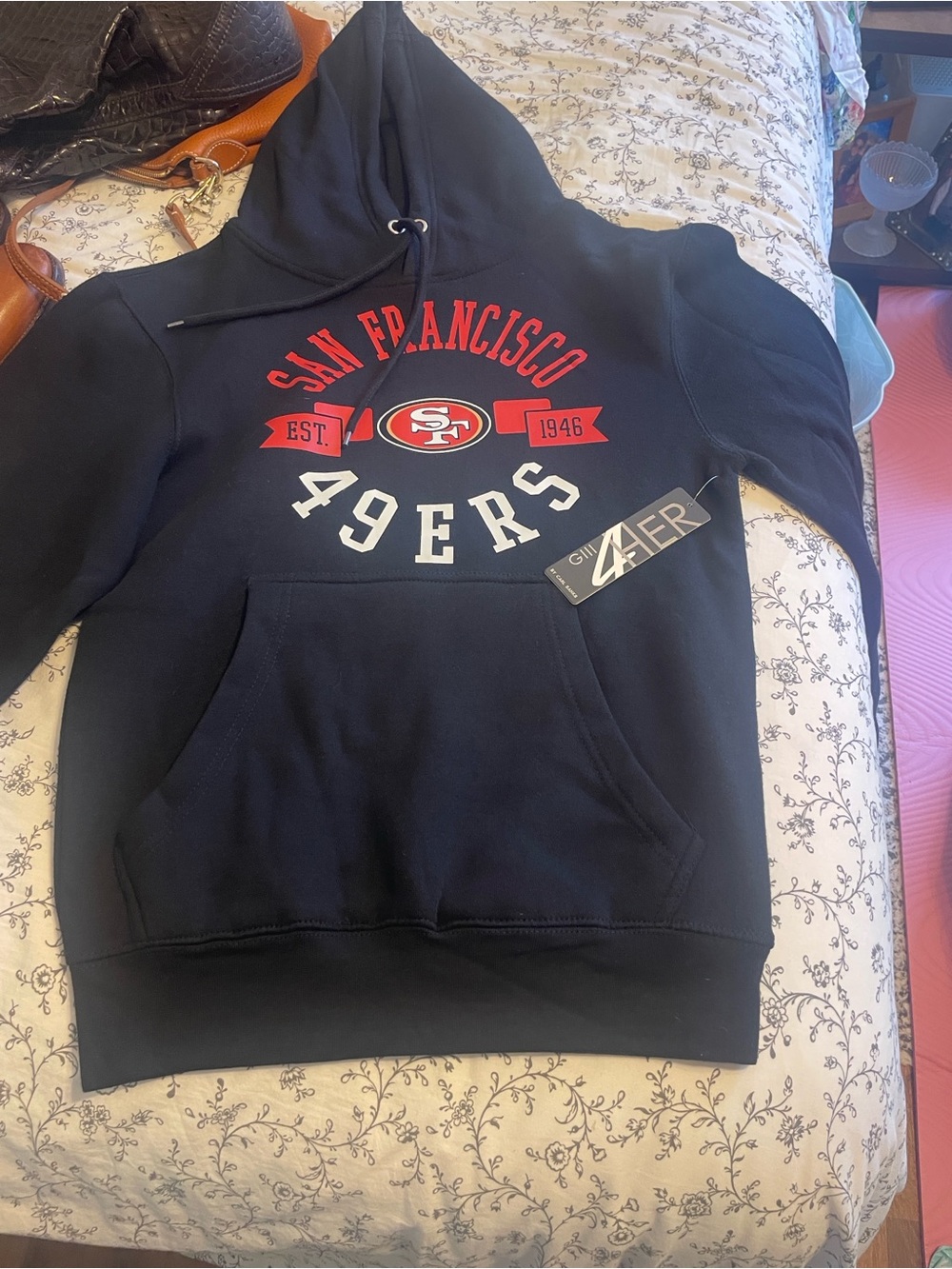 San Francisco 49ers Black Hoodie with Red and White Team Logo XS New